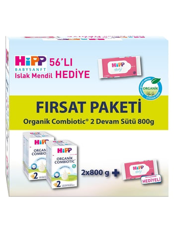 Hipp 2 Organic Combiotic Devam Sütü 2x800 Gr + Islak Mendil Hediyeli Fırsat Paketi