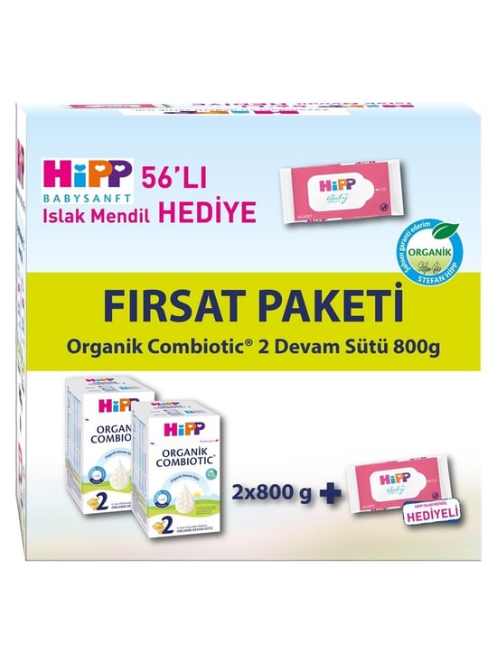 Hipp 2 Organic Combiotic Devam Sütü 2x800 Gr + Islak Mendil Hediyeli Fırsat Paketi