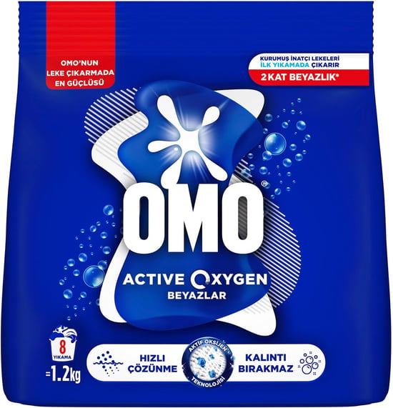 Omo Active Oxygen Beyazlar için 1.2 Kg Toz Deterjan