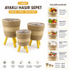Alvetro Alv-01 ( 3pcs ) Ayaklı Hasır & Ahşap Sepet ( Mix Desen ) ( 18-22-24cm )