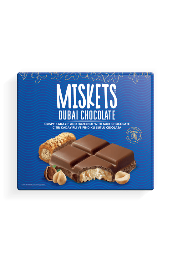 Miskets Dubai Çikolatası FINDIKLI Çıtır Kadayıflı Dolgulu Sütlü Tablet Çikolata 100 gr