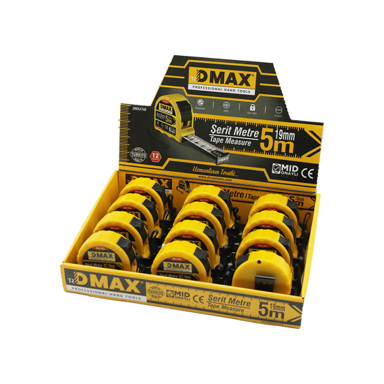 Dmax Dmx-4746 ( 5mt X 19mm ) Çelik Şerit Metre ( Stoplu ) ( Otomatik Kilit = Bas Durdur & Çek Sarsın )