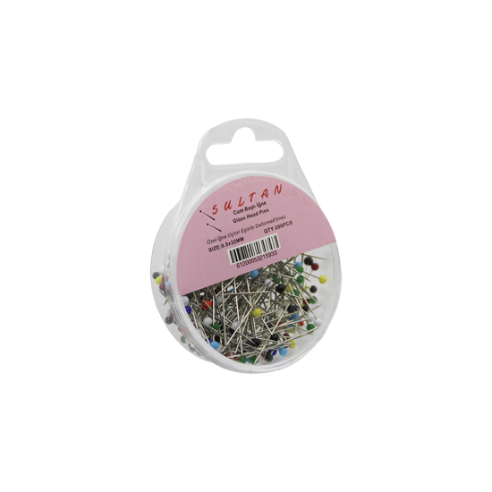 İ20-012 Sultan ( 200 Pcs ) ( Renkli Toplu ) Başörtü İğnesi ( Şeffaf Plastik Askılıklı Kutulu ) ( 0.5x32mm )