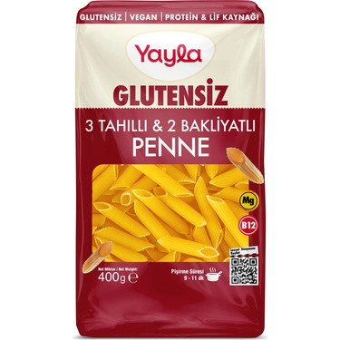 Yayla Glutensiz 3 Tahıllı & 2 Bakliyatlı Penne Makarna 400 Gr