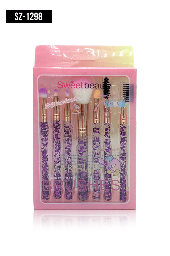 İthal Aksesuar Renkli Simli 7'li Makyaj Fırçası