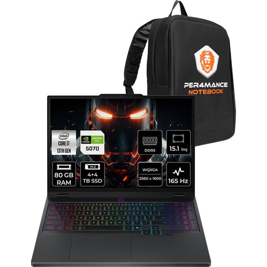 Lenovo Legion 5 İ7 13650hx Rtx 5070 8gb Gaming Laptop 80gb Ram 4tb Ssd 15.1" Qhd+ 165hz Freedos + Pe