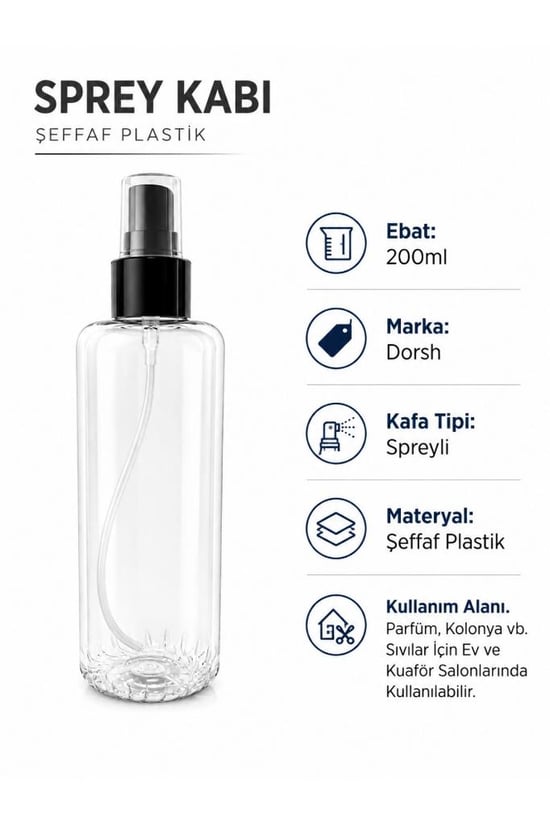 Dorsh Spreyli Şeffaf Plastik Kap Boş Şişe 200 Ml