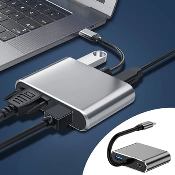 BUFFER® 4’ü 1 Arada Type-C to Hub Dönüştürücü Adaptör – 4K Ultra HD HDMI & VGA Görüntü Aktarımı, PD 