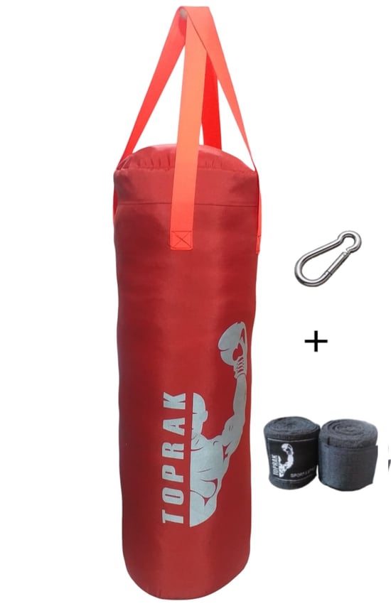Diji Baby Boks Torbası Eldiven, Karabina ve Bandaj Hediyeli İçi Dolu 50x20 Cm Kırmızı