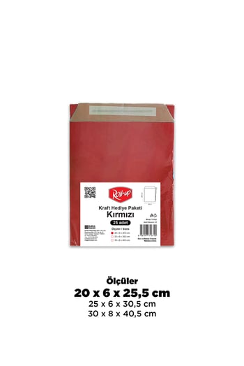 Roll-Up Kraft Hediye Paketi Kırmızı 20x6x25,5x4,5 25 Adet