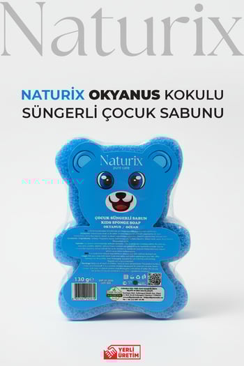 Naturix Ayıcık Şekilli Süngerli Okyanus Ferahlığı Çocuk Sabunu Hassas Ciltler İçin Yumuşak Bakım 150 gr