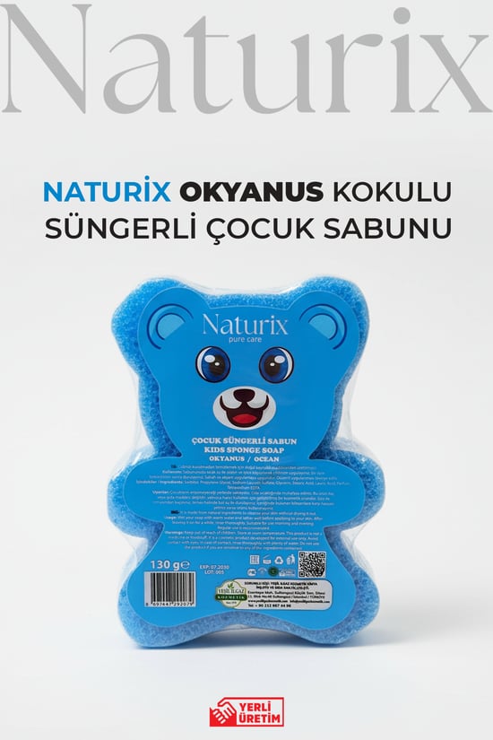Naturix Ayıcık Şekilli Süngerli Okyanus Ferahlığı Çocuk Sabunu Hassas Ciltler İçin Yumuşak Bakım 150 gr