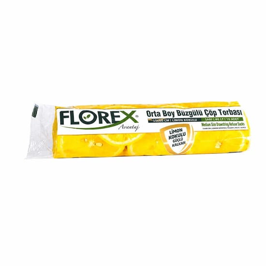 40 Litre Büzgülü Limon Kokulu Çöp Torbası Poşeti Orta Boy / 55 X 60 Cm (10 Adet X 25 Rulo)