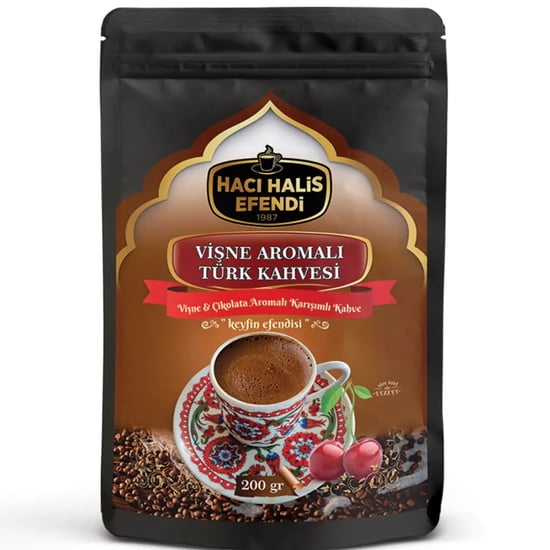 Hacı Halis Efendi Vişne ve Çikolata Aromalı Türk Kahvesi 200 Gr Yumuşak İçimli Doypack