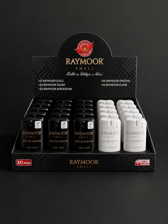 Raymoor 5'li Cep Parfümü Standı 30 Adet | Erkek & Kadın Mini Parfüm Seti | Premium Kalıcı Koku