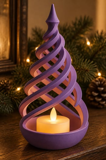 Minimalist Spiral Noel Ağacı Şeklinde Led Mum Tutucu Mor