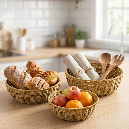 BUFFER® 3’lü Plastik Rattan Çanak Seti – Hasır Görünümlü İç İçe Geçebilen Sunum ve Düzenleme Kaseler