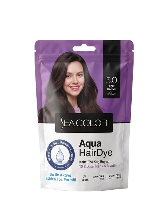 Sea Color Aqua Hair Dye Suyla Aktifleşen Toz Saç Boyası 5.0 Açık Kahve