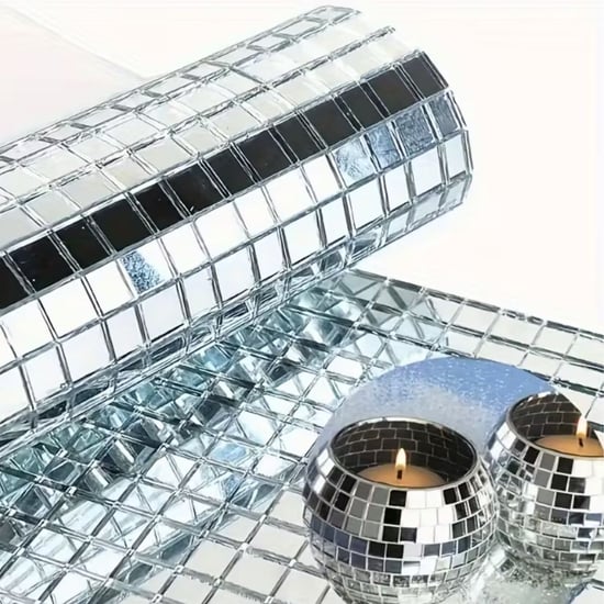 BUFFER® Kare Silver Cam Mozaik Fayans Çıkartmaları El İşi Kare Cam Fayans Kendinden Yapışkanlı Aynal