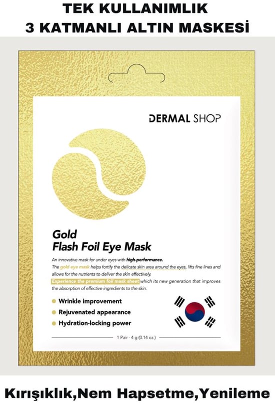 Dermal Gold Flash Foil Tek Kullanımlık 3 Katmanlı Göz Maskesi 4 G