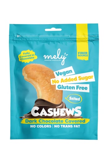 Mely Çikolata Glütensiz Şeker İlavesiz Vegan Çikolata Kaplı Tuzlu Kaju 50 GR