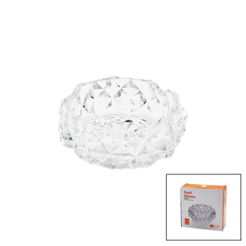 Deli Glass Tyg-1208-2/l1 ( Büyük ) ( Cam & Diamond Kristal Şekil ) Yuvarlak Küllük ( Çap: 12.8cm & D: 5.2cm )