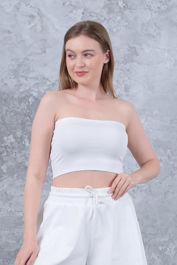 Kadın Ekru Straplez Büstiyer Crop