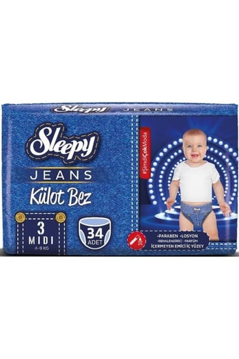 Sleepy Külot Bebek Bezi Jeans Jumbo Beden:3 (4-9kg) Midi 34 Adet