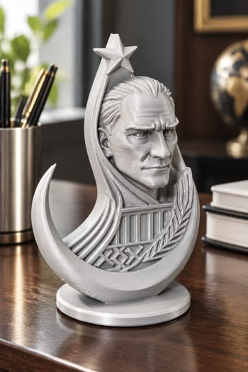 Ay Yıldızlı Atatürk Figürlü Dekoratif Mini Biblo Gümüş