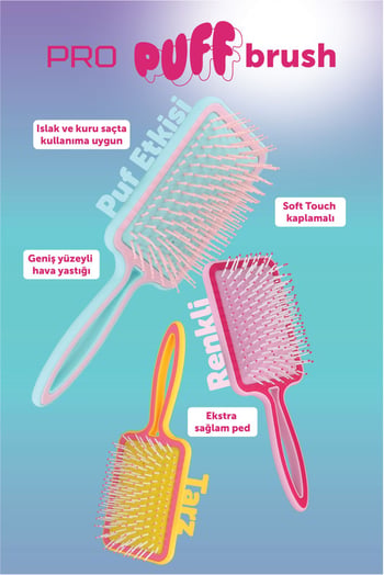 Proco Beauty Pro Puf Açma Tarama Saç Fırçası - Geniş Yüzey Soft Touch Hava Yastıklı Puf Saç Fırçası ( Yavruağzı - Sarı, Lila - Vişne, Mint Yeşili - Bebek Pembesi)