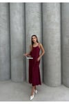 Thiff Bordo Kadın Askılı Piliseli Elbise