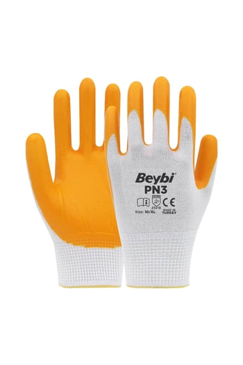 Beybi Pn3 Sarı Polyester Örme Nitril İş Eldiveni 10 Beden