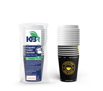 KBR 8 Oz Kağıt Bardak 6 Lı + Kapak