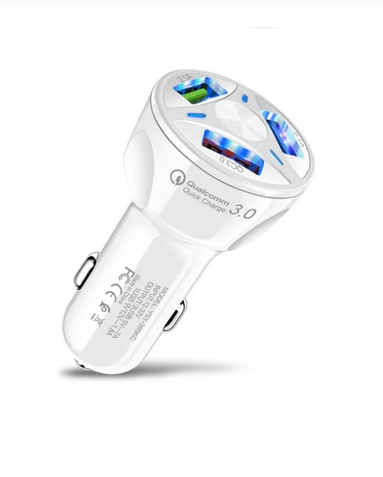 Oto 3 Lü Usb Qualcomm Quick Qc 3.0 7a Hızlı Araç Şarj Aleti Cihazı - Beyaz