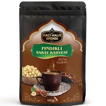 Hacı Halis Efendi Fındıklı Saray Kahvesi 200 Gr Gerçek Fındık Parçacıklı Yumuşak İçimli Karışım