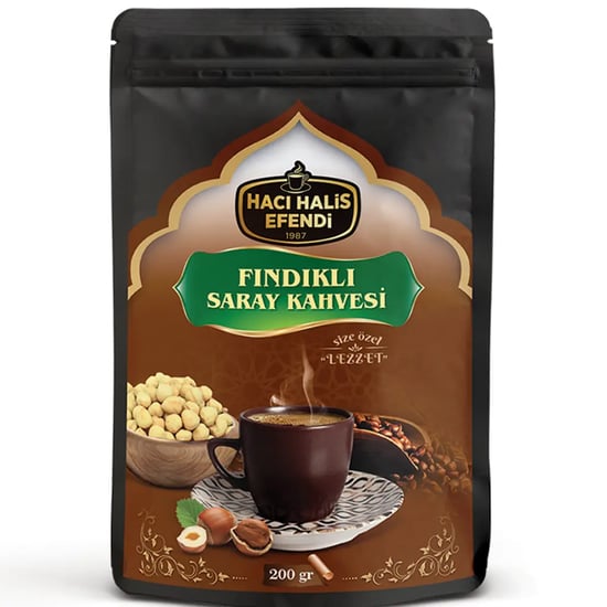 Hacı Halis Efendi Fındıklı Saray Kahvesi 200 Gr Gerçek Fındık Parçacıklı Yumuşak İçimli Karışım