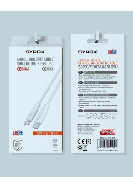 SYROX PD18TK TYPE-C TO TYPE-C KABLO