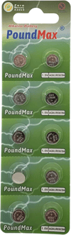 10x Ag9 (lr45, Lr936, 394) 1.5v - Poundmax Alkalin Düğme Piller | 1x 10 Lu Paket
