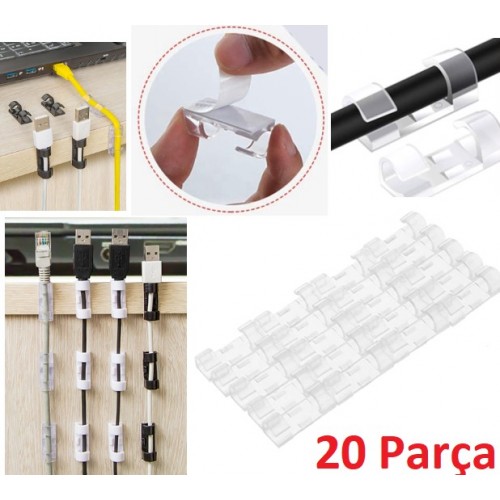 DİYARI FIRSAT 20'li Yapışkanlı Kablo Sabitleyici Şeffaf Klips