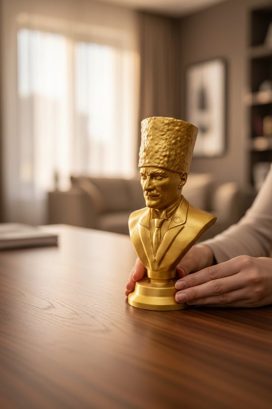 Atatürk Büstü Figürlü Mini Biblo Altın