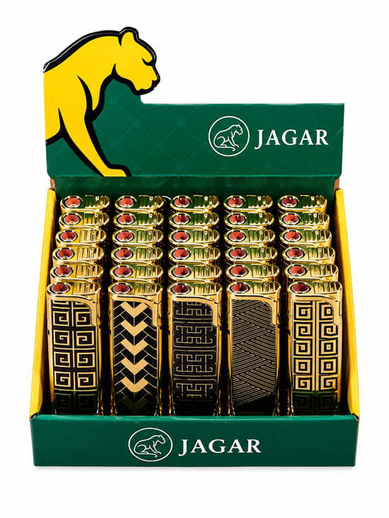 Jagar Jcm 013 Gold Siyah Desenli Çakmak – Premium Metalik Standlı Çakmak