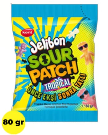 Jelibon Sour Patch Tropikal Yumuşak Şekerleme 80 Gr - 96 Adet-4 Koli