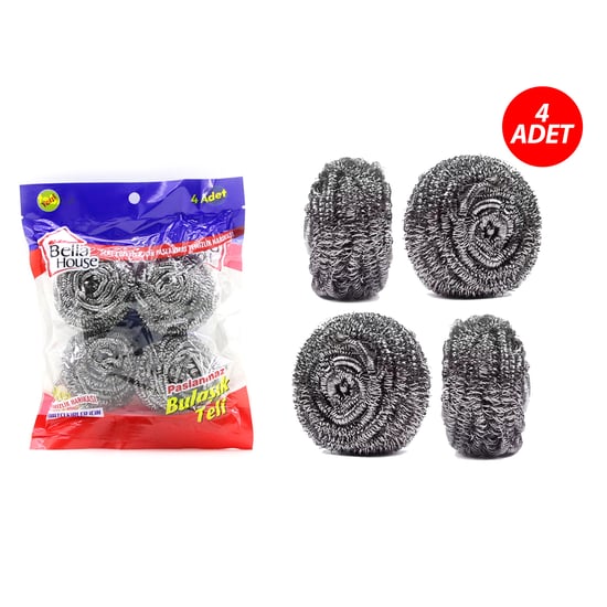 Bella House K-7279 ( 4pcs ) ( Poşetli ) Bulaşık Top Teli ( Paslanmaz )