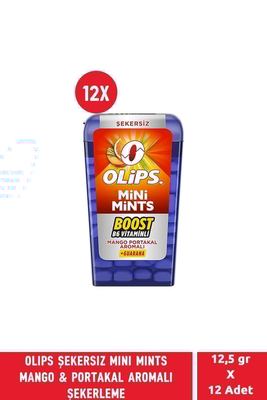 Olips Şekersiz Mini Mints Mango & Portakal Aromalı Boost B6 Vitaminli Ferahlatıcı Şekerleme 12,5 Gr  X 12 Adet