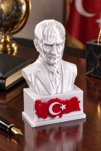 Atatürk ve Türkiye Figürlü Dekoratif Biblo - 15cm Beyaz