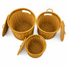 İ22-407 ( 3 Boy ) ( Yuvarlak ) ( Metal İskelet ) Pls.hasır Organizer Sepet ( Kapaklı ) ( 22x25x28cm )