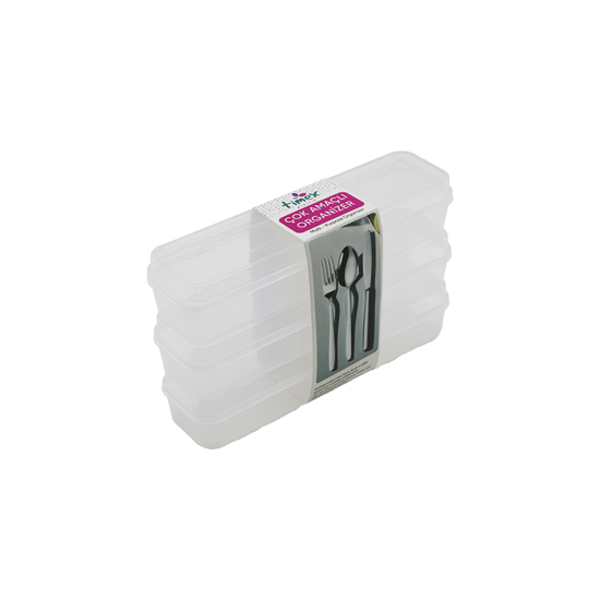 Timex Tim-195 (3pcs) (şeffaf Plastik) Çok Amaçlı Organizer (kapaklı Kutu) (24x7x4.5cm) (kaşık-çatal & Kalemlik & Kiş.bakım)