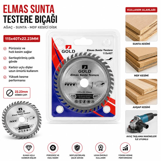 Gold Elmas Sunta ( 115x40tx22.23mm ) ( Ağaç ) Sunta Kesici Disk