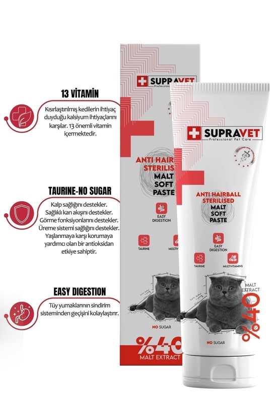 Supravet Sterilised Hairball Kısırlaştırılmış Kedi Macunu 100 Gr