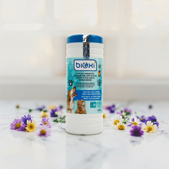 Bioxi® Evcil Hayvanlar için Hijyenik ve Çok Amaçlı Temizleme Silindir Kova Mendil,72 Adet